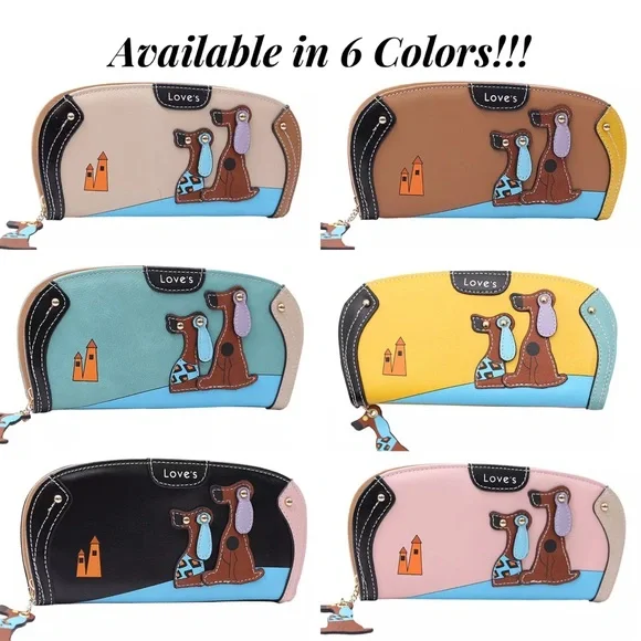 Silly Cartoon Dog Brown Vegan Leather Clutch Wallet - Picture 14 of 15